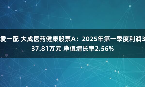 爱一配 大成医药健康股票A：2025年第一季度利润337.81万元 净值增长率2.56%